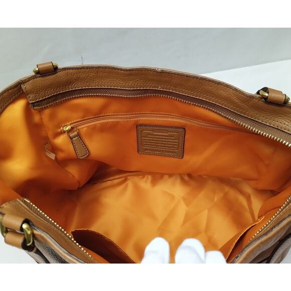 Coach Brown Pebbled Leather Double Handles Zipper Tote Bag - Picture 9 of 16